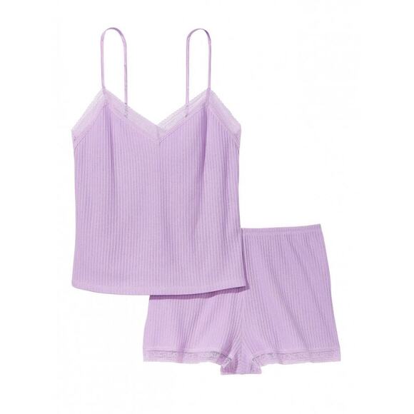 NWT Victoria's Secret Purple Lace-Trim Pointelle Cami & Shorts Set Size Medium - Picture 3 of 10